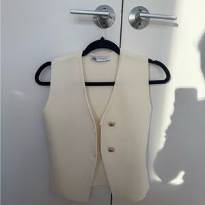 Zara Ivory Sleeveless Vest with Gold Accents